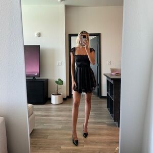 Black lace mini dress